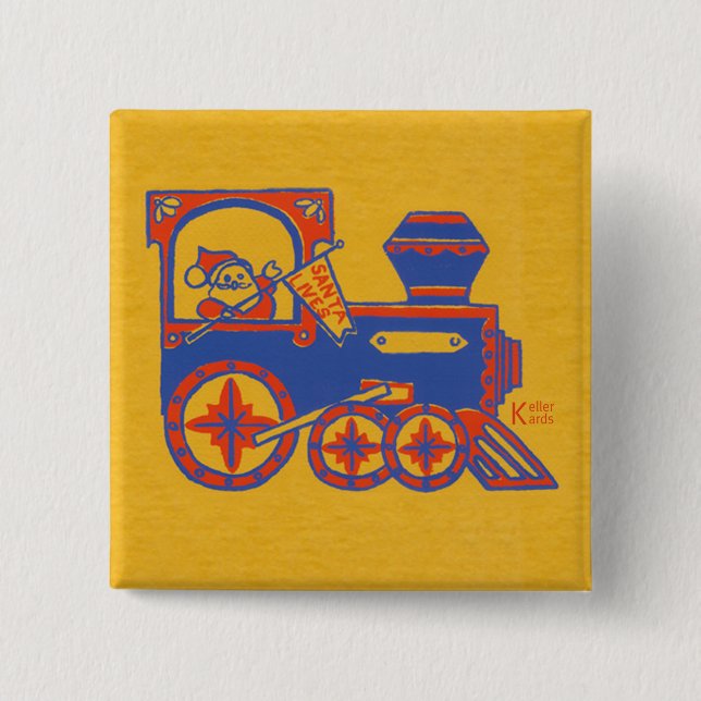 Santa Train 2 Inch Square Button (Front)