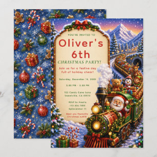 Santa Train Kids Christmas Party Invitation