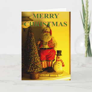 santa, tree and snowman christmas card
