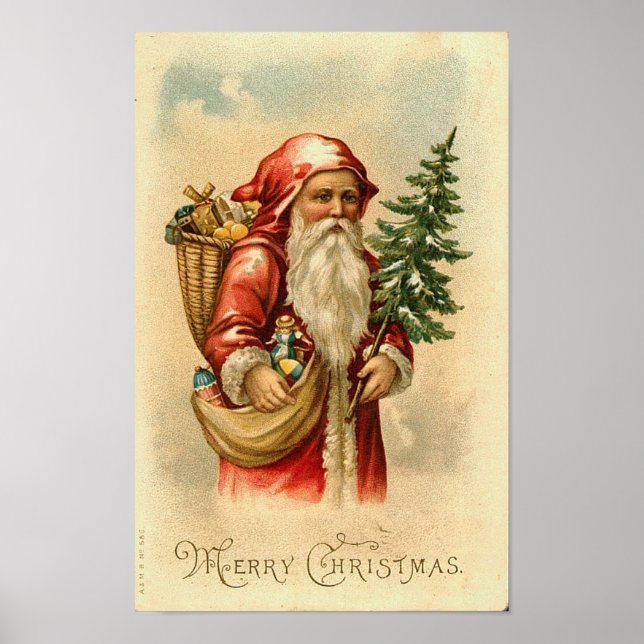 Santa, Tree and Toys Merry Christmas Card Poster (Front)