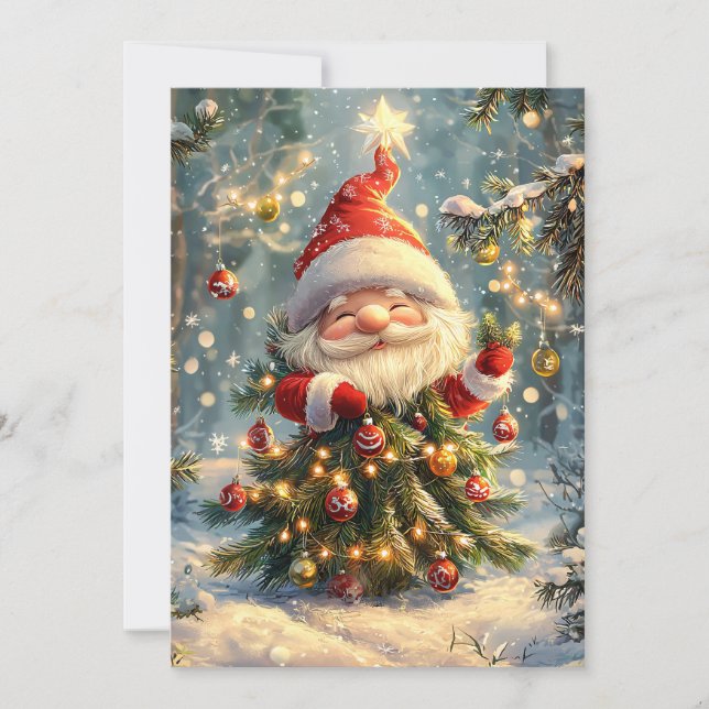 Santa Tree & Snowflake Sparkle Holiday Card (Front)