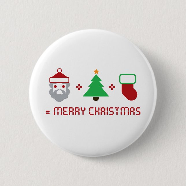 Santa + Tree + Stocking = Merry Christmas 2 Inch Round Button (Front)