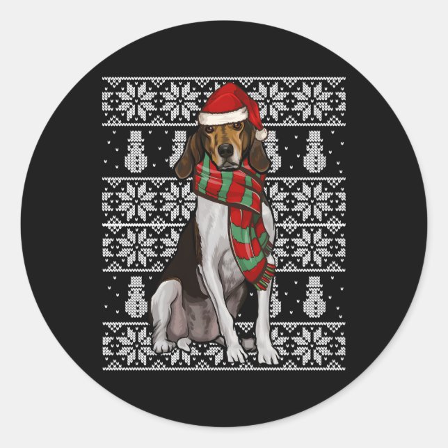 Santa Treeing Walker Coonhound Ugly Classic Round Sticker (Front)