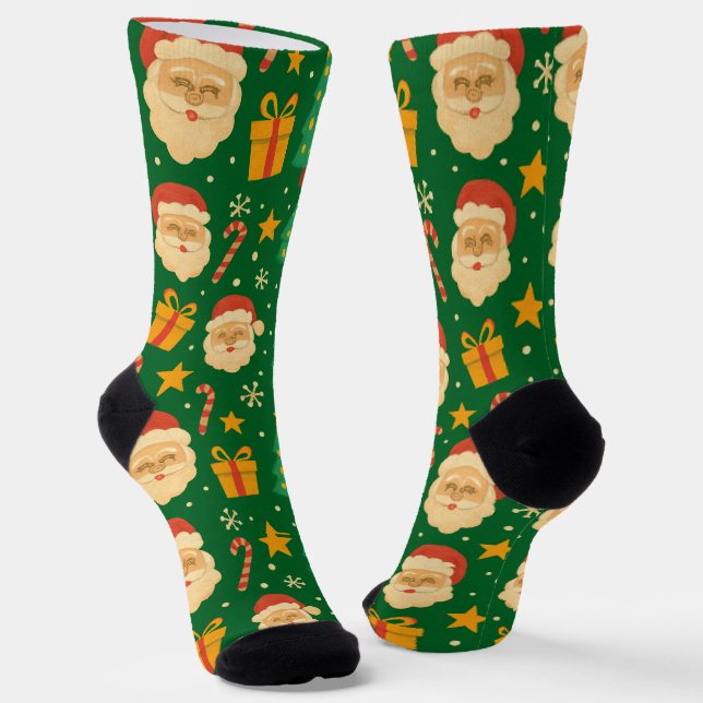 Santa, Trees & Cheer pattern Socks (Angled)