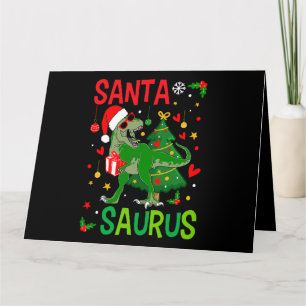 Santa TRex Kid Christmas Dinosaur Tree Rex Boy Fam Card