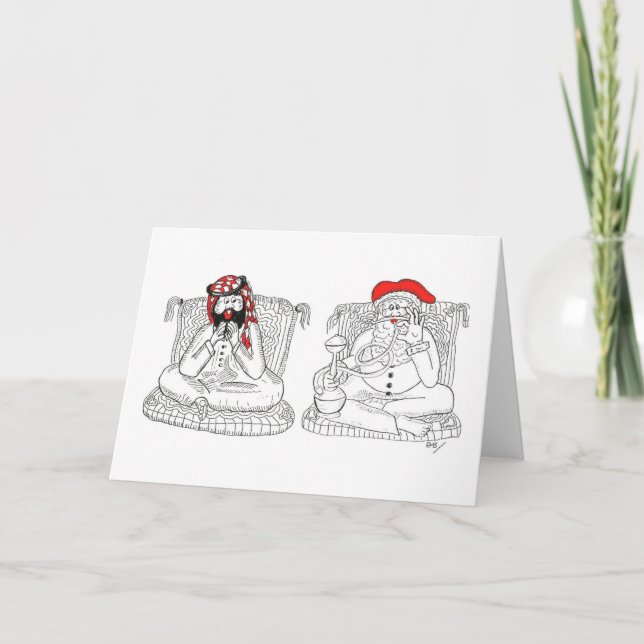 Santa tries Hubbly Bubbly Hookah pipe Holiday Card (Front)
