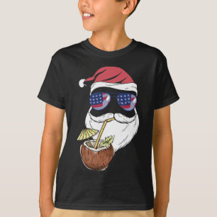 Santa Tropical Coconut Drink Christmas In July Sum T-Shirt