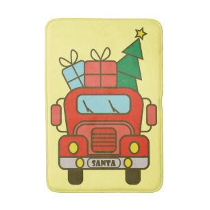 Santa truck front view Merry Christmas Bath Mat