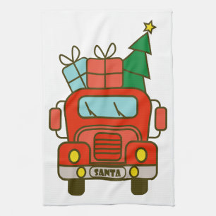 Santa truck front view Merry Christmas Kitchen Towel
