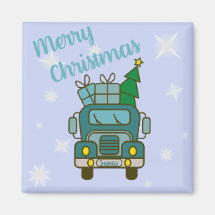 Santa truck front view Merry Christmas Magnet
