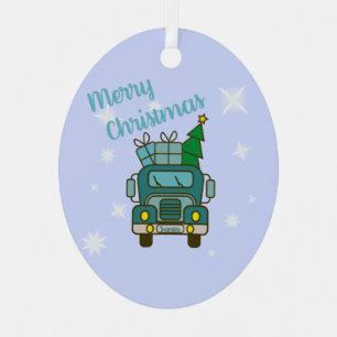 Santa truck front view Merry Christmas Metal Ornament