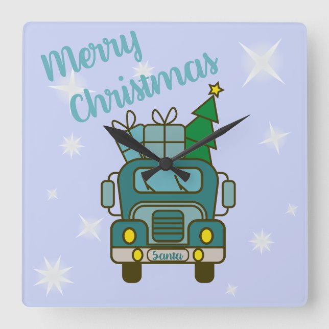 Santa truck front view Merry Christmas Square Wall Clock (Front)