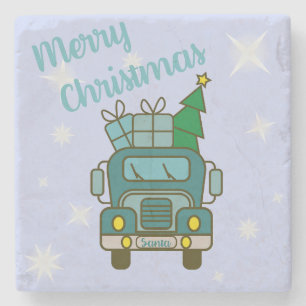 Santa truck front view Merry Christmas Stone Coaster