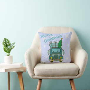 Santa truck front view Merry Christmas Throw Pillow
