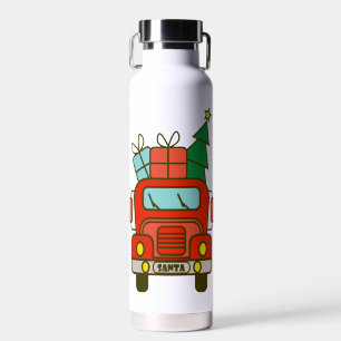 Santa truck front view Merry Christmas Water Bottle