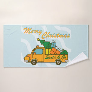 Santa truck side view Merry Christmas Bath Towel