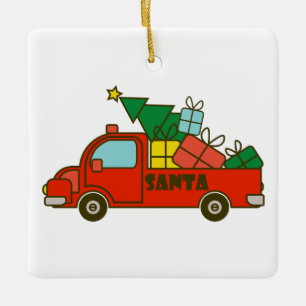 Santa truck side view Merry Christmas Ceramic Ornament