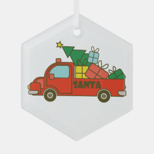 Santa truck side view Merry Christmas Glass Ornament