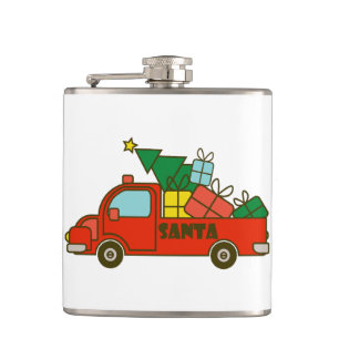 Santa truck side view Merry Christmas Hip Flask