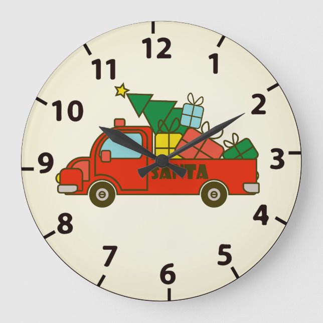 Santa truck side view Merry Christmas Large Clock (Front)