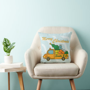 Santa truck side view Merry Christmas Throw Pillow