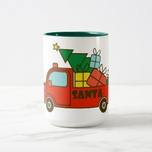 Santa truck side view Merry Christmas Two-Tone Coffee Mug