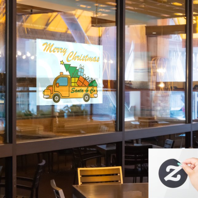 Santa truck side view Merry Christmas Window Cling (Restaurant Window)