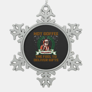 Santa Trucker Coffee Holiday Delivery Christmas Ro Snowflake Pewter Christmas Ornament