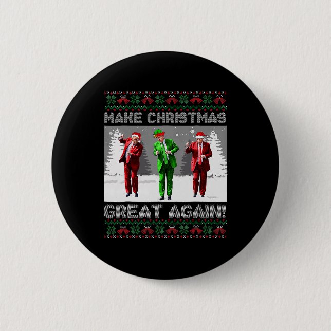 Santa Trump Dance Make Christmas Great Again Ugly  2 Inch Round Button (Front)