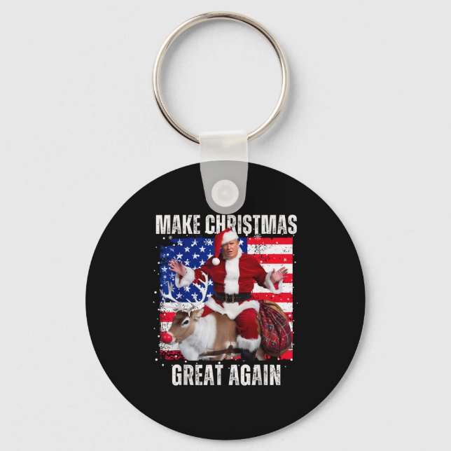 Santa Trump Dance Make Christmas Great Again Ugly  Keychain (Front)