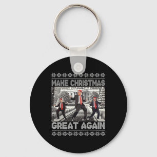Santa Trump Dance Make Christmas Great Again Ugly Keychain