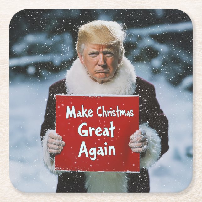 Santa Trump: “Make Christmas Great Again” Square Paper Coaster (Front)