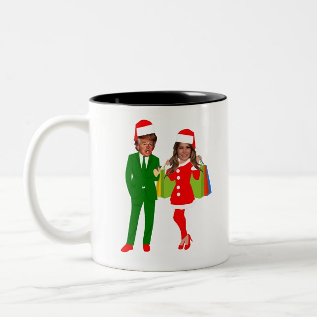 santa trump melania Two-Tone coffee mug (Left)