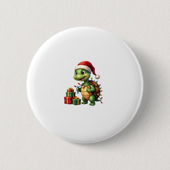 Santa Turtle Christmas Ugly Sweater Funny Holiday  2 Inch Round Button (Front)
