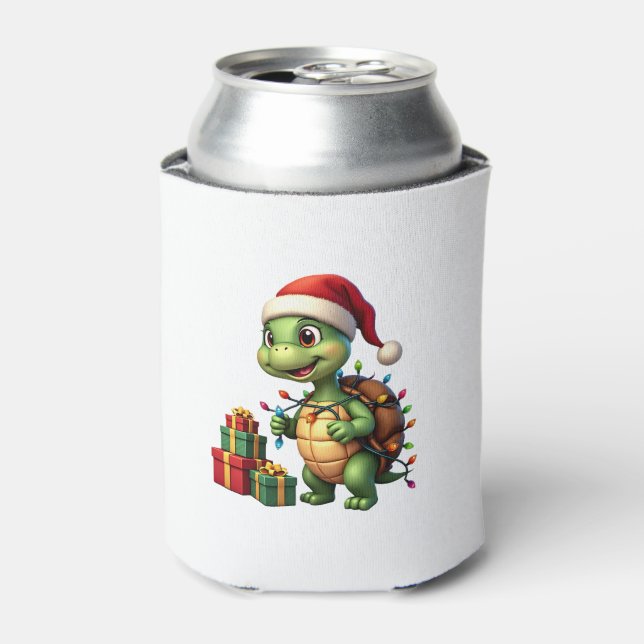 Santa Turtle Christmas Ugly Sweater Funny Holiday  Can Cooler (Can Front)