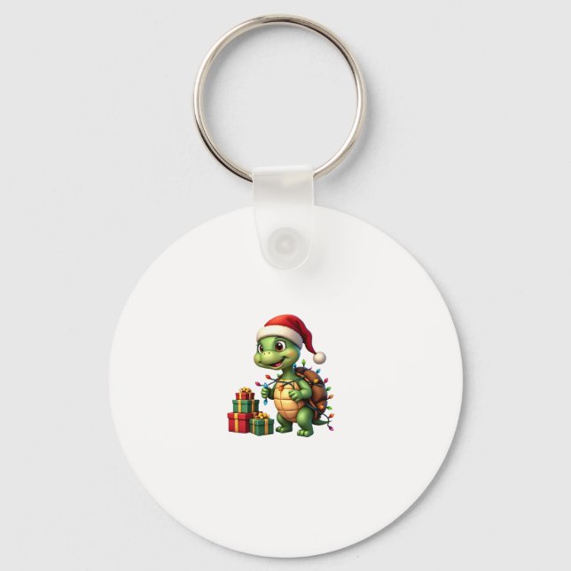 Santa Turtle Christmas Ugly Sweater Funny Holiday  Keychain (Front)