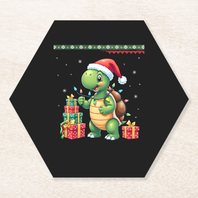 Santa Turtle Christmas Ugly Sweater Funny Holiday  Paper Coaster (Front)