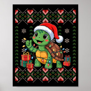 Santa Turtle Christmas Ugly Sweater Funny Holiday  Poster