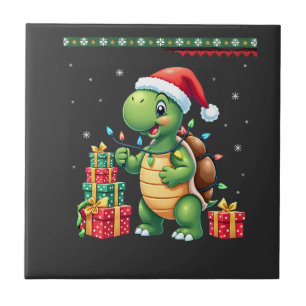 Santa Turtle Christmas Ugly Sweater Funny Holiday Tile