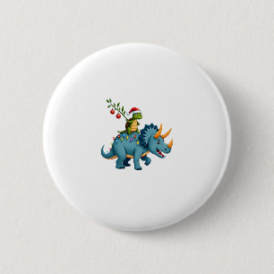 Santa Turtle Riding T-Rex Reindeer Christmas Light 2 Inch Round Button