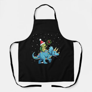Santa Turtle Riding T-Rex Reindeer Christmas Light Apron