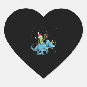 Santa Turtle Riding T-Rex Reindeer Christmas Light Heart Sticker