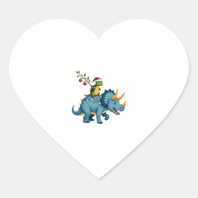 Santa Turtle Riding T-Rex Reindeer Christmas Light Heart Sticker (Front)