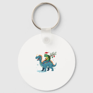 Santa Turtle Riding T-Rex Reindeer Christmas Light Keychain
