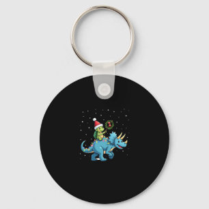 Santa Turtle Riding T-Rex Reindeer Christmas Light Keychain