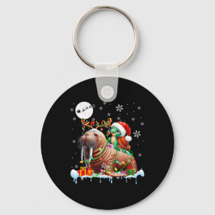 Santa Turtle Riding Walrus Reindeer Christmas Sea  Keychain