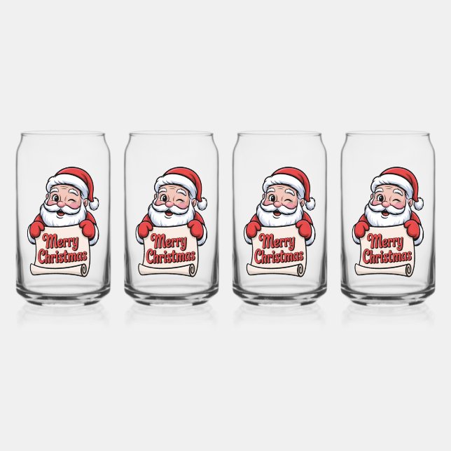 Santa Twinkle "Merry Christmas" Can Glass (Front)