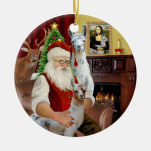 Santa - Two Llamas (Mom+baby) Ceramic Ornament