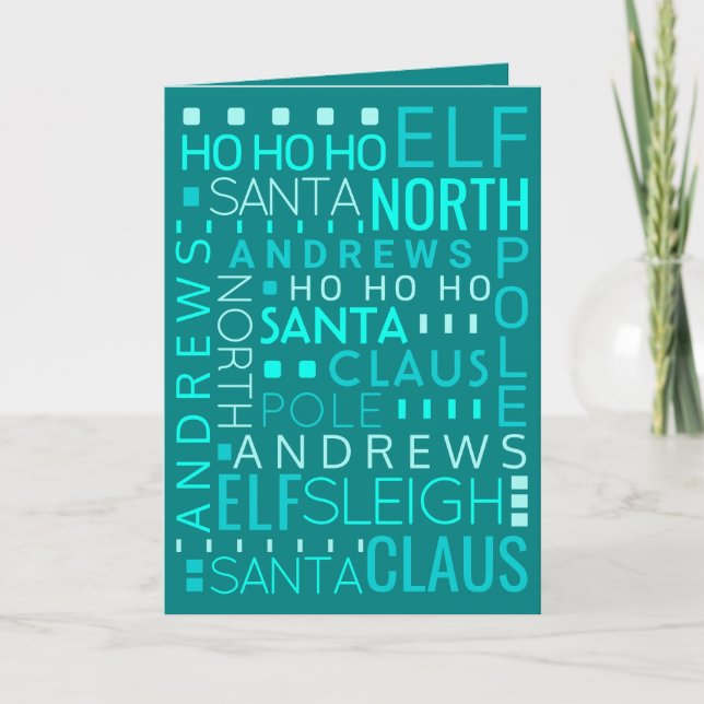 Santa Typography Teal Blue Add Christmas Letter Holiday Card (Front)