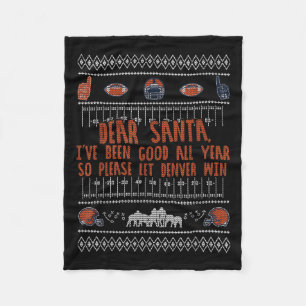 Santa Ugly Christmas Sweater Denver Football Funny Fleece Blanket